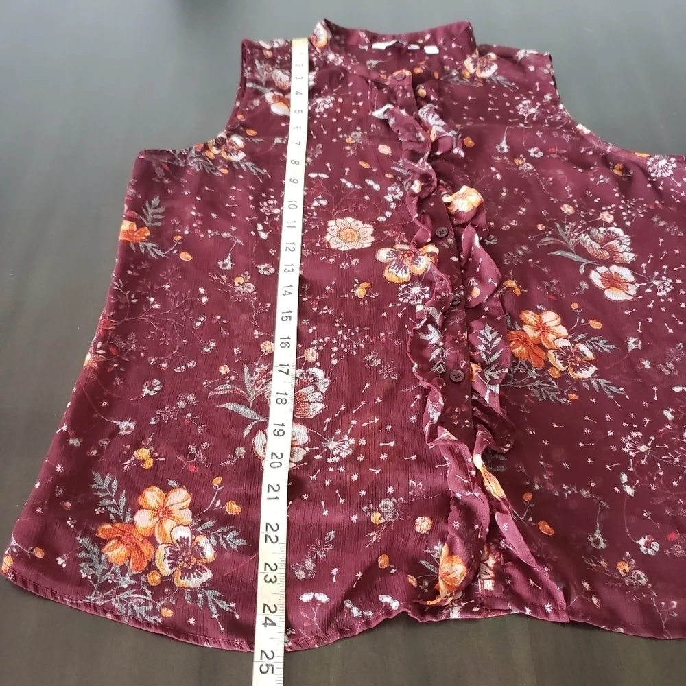 ⭐3/$25⭐ Reitmans Women's Sheer Ruffled Floral Top Size L - Picture 9 of 12